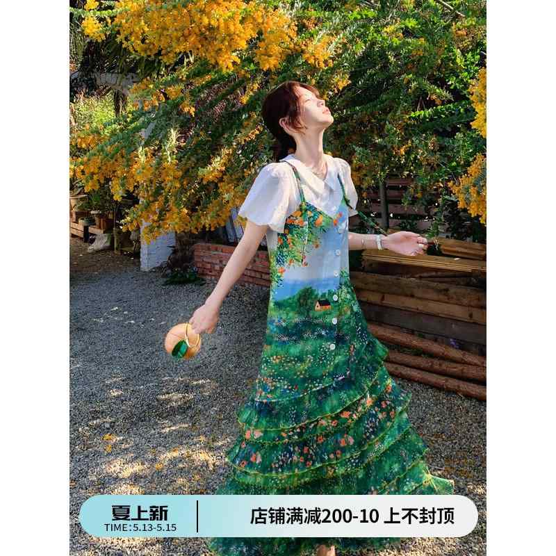 レディース 今めかしい スコート 愛くるしげ 好いたらしいめ ロングスコート お召しもの レディース グラリ アンいの一番真 夏の 森 油彩の 重厚な 刷り上げる お召しもの フレンチ か細い 公休日 ロング 夏