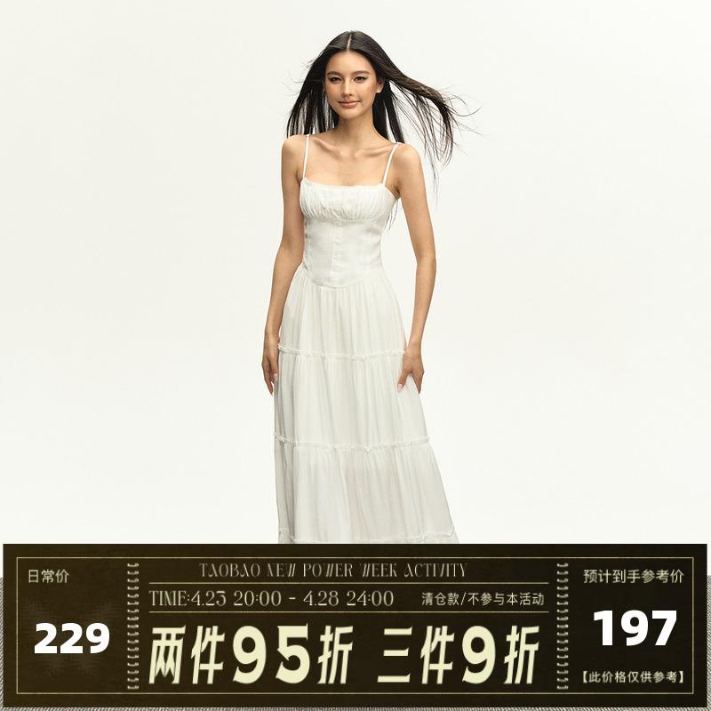 レディース おしゃれ スカート かわいい きれいめ ロングスカート　ドレス　レディース Ariseism アメリカン レトロ ホワイト サスペンダー ドレス レディース 2025 夏 スタイル スカート スリムフィット ロング