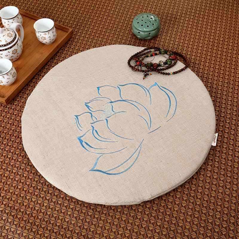 柔らかい おしゃれ さらさら 快適 カバー　クッション　マット リネンの 蓮の 布団 刺繍入り 正方形 瞑想 マット 大きい 礼拝 ヨガ 円形 畳