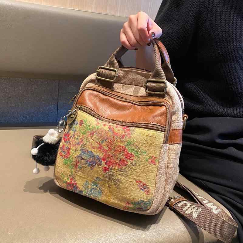 成人女性 可愛らしい背嚢 韓国 オシャレ 背嚢 レディース 今めかしい可愛らしい レトロ リネン ハンドバック 2025 レディース 国家的 エスニック 刷り上げる マルチ 区画 牛皮 3 役立つこと ショルダーバッグ うしろ側 容器に並べる
