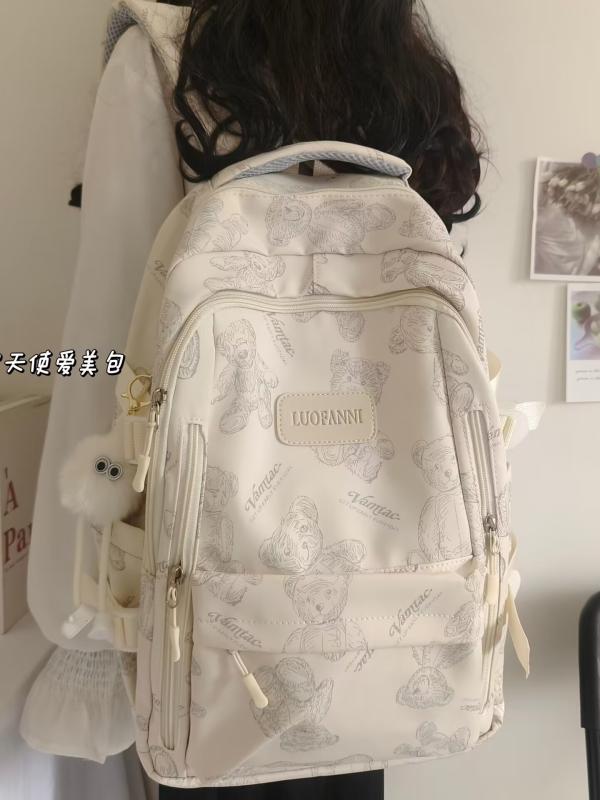 女性 かわいいリュック 韓国 オシャレ リュック　レディース　おしゃれかわいい 女の子 中学生向け フランスの スクール バッグ シンプルで な プリント クマの 2025年の新 大学生向け コンピューター バック パック 男性用｜バランスケア　店