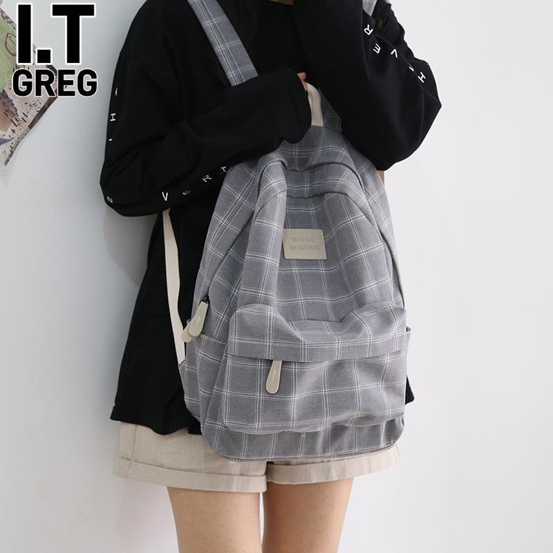 女性 かわいいリュック 韓国 オシャレ リュック　レディース　おしゃれかわいい ITgreg ヴィンテージ チェック 柄 スクール バッグ 女性用 韓国 高校生用 バック パック 多機能 旅行用 学生用