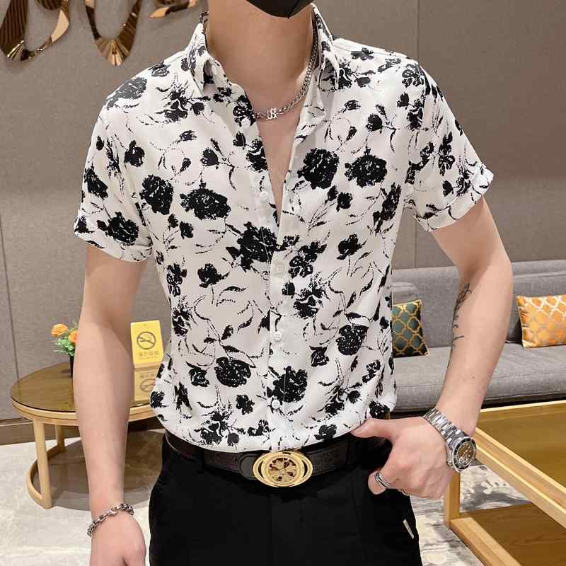 スタイリッシュ カジュアル おしゃれ 半袖シャツ メンズ 花柄 夏の メンズ 冷感 半袖 花柄 シャツ 薄手 スタイル で 高級 韓国 スリム カジュアル|バランスケア 店