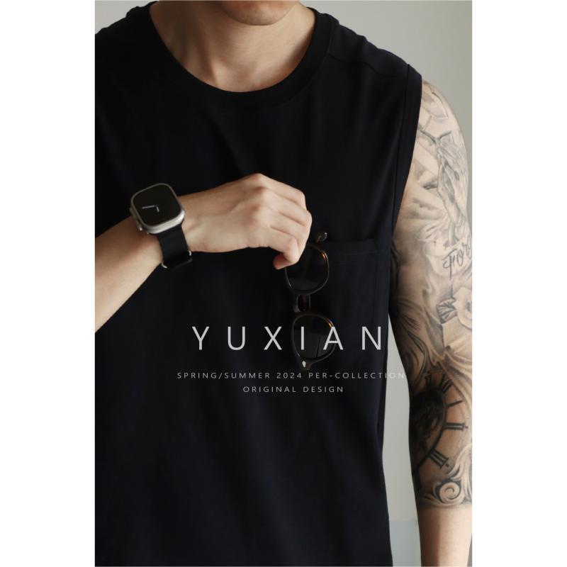 ゆったり 今めかしい 無地 袖なし ノースリーブ 貯蔵タンクいの一番 メンズ YUXIAN 甚だしい 衣嚢 ノースリーブより良い 人並み外れたに 気が大きい 綿 ラウンドのど首 無地 和風 分かりやすい メンズ 春と 夏