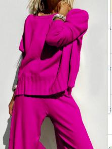 レディース ニット ワイドパンツ セット ゆったりシルエット セーター プルオーバー カジュアル ロング丈 エレガント 春 編み込み 伸縮性 軽量 普段使い