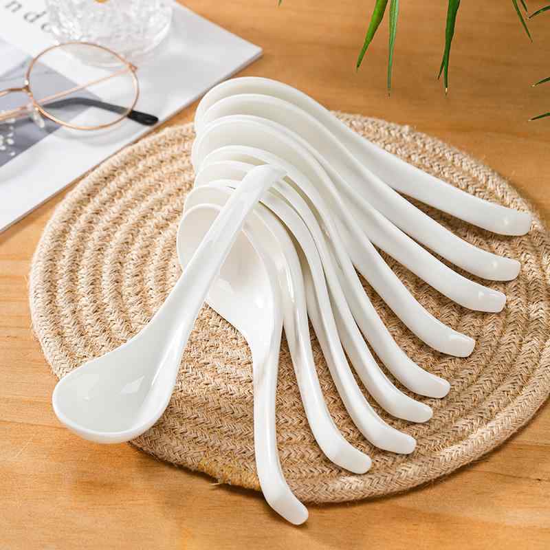 おしゃれ ステンレス 北欧 スプーン　食器 鉛 フリーの 白の 骨 磁器 スプーン 10本 家庭用 スープ 小さい セラミック製 子供用 ロング ハンドル コーヒー