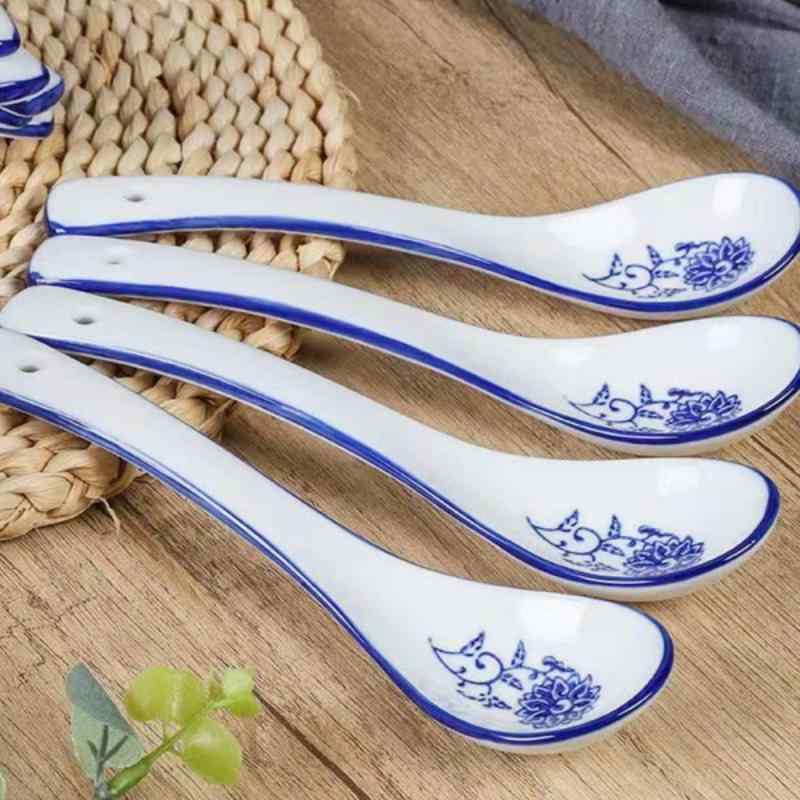 おしゃれ ステンレス 北欧 スプーン　食器 初回 注文 直接 ドロップ 青と 白の セラミック スプーン 家庭用 スープ 磁器 ホテル 商業 レストラン 学校画像