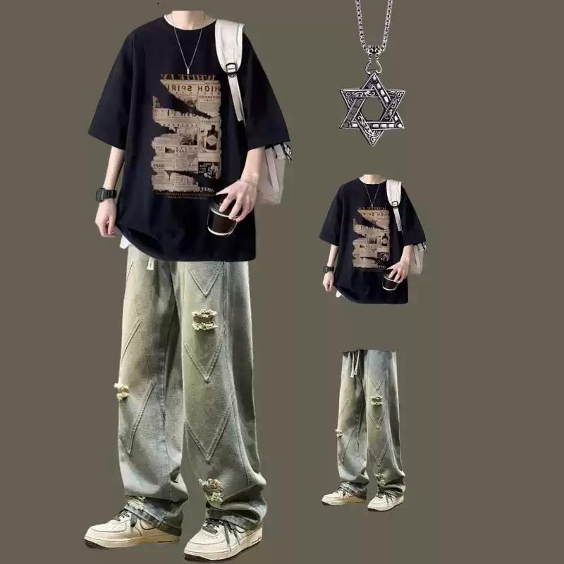 冷感 防シワ クール ひんやり 涼しい Tシャツ メンズ セットアップ アメリカ 半袖 Tシャツ メンズ サマー スーツ カジュアル パンツとの セット クールで な 男の子向け 衣装