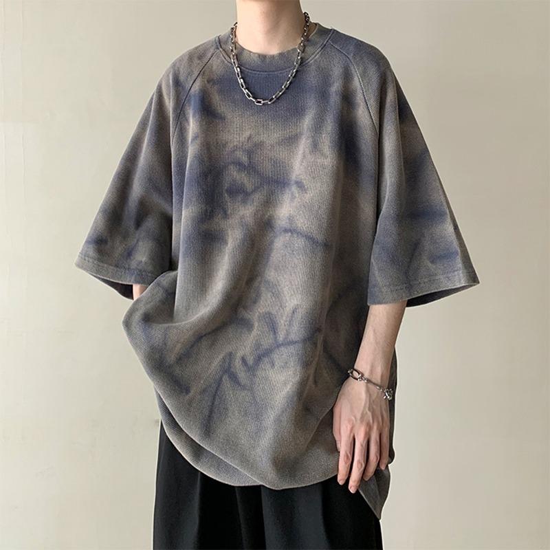 冷感 防シワ クール ひんやり 涼しい Tシャツ メンズ セットアップ 厚手 半袖 Tシャツ メンズ 夏の ゆったり タイ ダイ グラデーション 七分袖 メンズカジュアル トップス