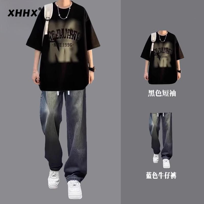 冷感 防シワ クール ひんやり 涼しい Tシャツ　メンズ　セットアップ アメリカン 綿 半袖 Tシャツ メンズ サマー スーツ メンズ マッチング セット