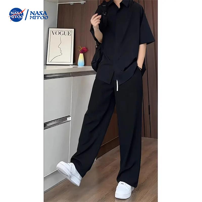 冷感 防シワ クール ひんやり 涼しい Tシャツ メンズ セットアップ NASAの 氷の シルクの 半袖 シャツと ズボンの ツーピース スーツ 夏の 薄手 スタイル で スタイリッシュな 男性 服の セット｜バランスケア　店
