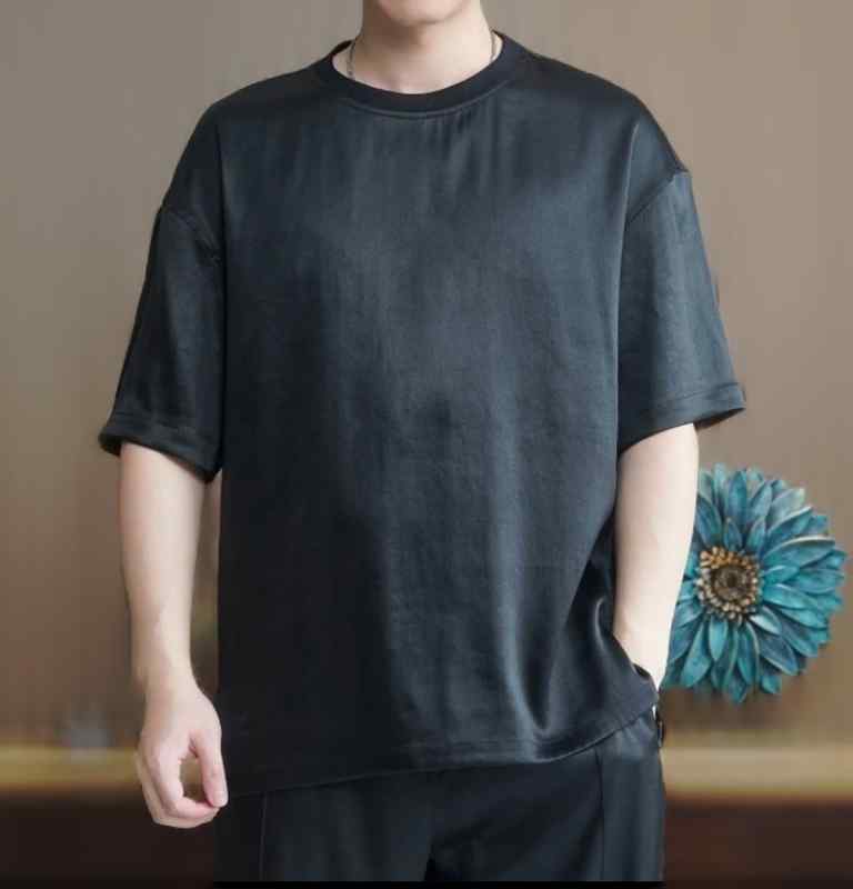 冷感 防シワ 冷やりとした ひんやり 冷やりとした プルオーバー メンズ セットアップ Jinxiu Collection Xiangyunsha メンズ 甚だしい 繻子 ソリッドカラー 背広