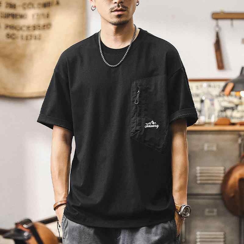冷感 防シワ クール ひんやり 涼しい Tシャツ メンズ セットアップ アメリカン マウンテン 半袖 メンズ Tシャツ 夏の 機能 サイド プル ポケット コットン トップ