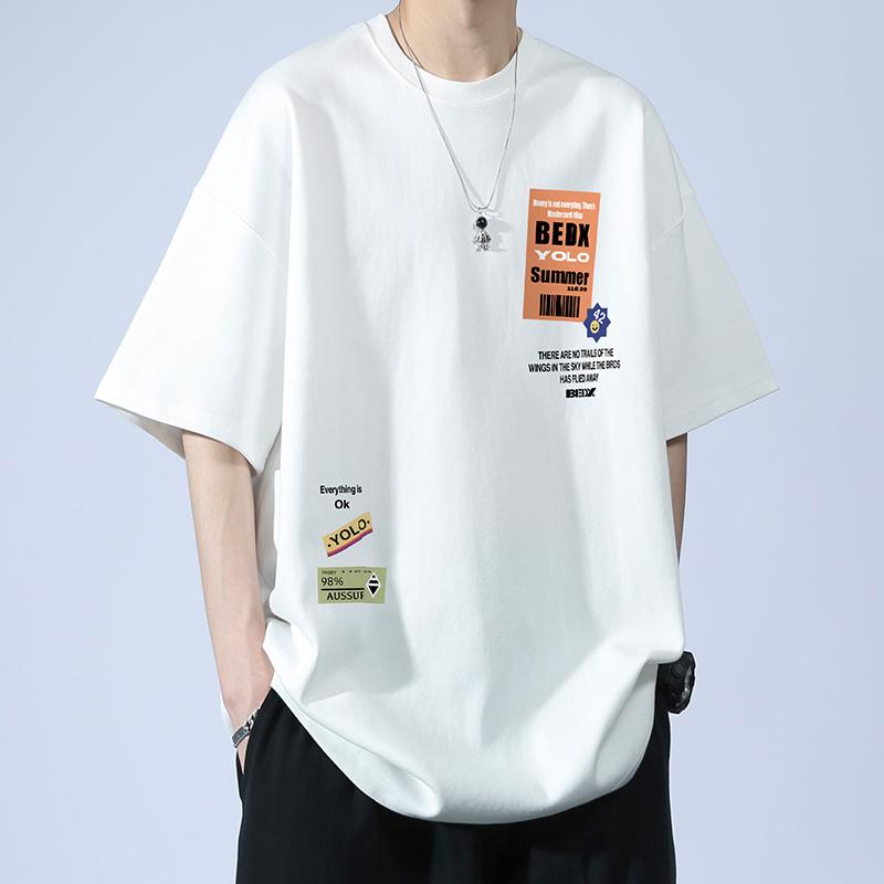 冷感 防シワ クール ひんやり 涼しい Tシャツ　メンズ　セットアップ WASSUP アメリカン 半袖 Tシャツ メンズ 2025夏 綿 ゆったり カップル