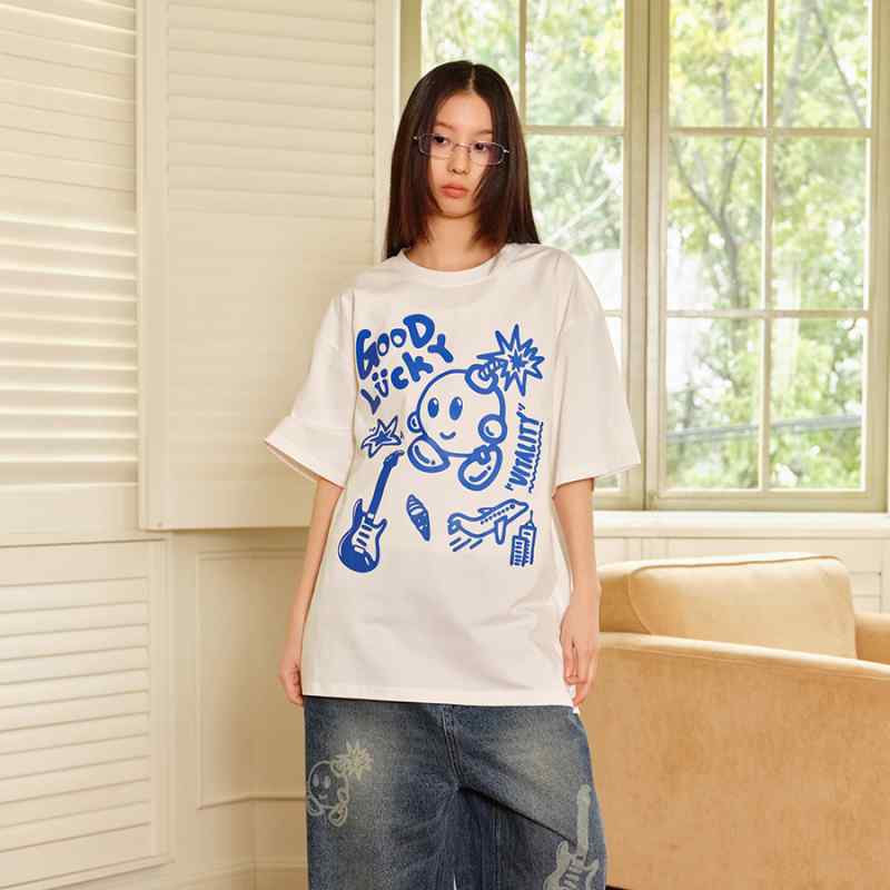 冷感 防シワ 冷やりとした ひんやり 冷やりとした メンズ プルオーバー セットアップ Yuan Yiqi ALLHAVE グラフィティ 意気込み ギター 掻きならす ゆったり 朦々たる 半袖 プルオーバー 男女兼用 二人組向け