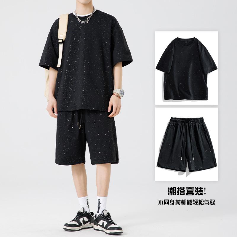 冷感 防シワ クール ひんやり 涼しい メンズ　Tシャツ　セットアップ 星空 半袖 メンズ 夏 アメリカン ショート パンツ Tシャツ スーツ ボーイズ カジュアル スポーツウェア