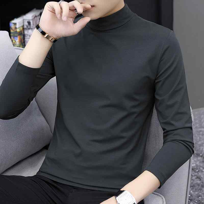 冷感 防シワ クール ひんやり 涼しい Tシャツ　メンズ　セットアップ モダール メンズ ハーフ ハイネック レイヤリング シャツ 春秋 無地 長袖 Tシャツ 綿 インナー 薄手 トップス