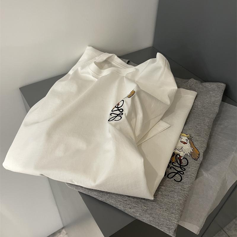 冷感 防シワ クール ひんやり 涼しい メンズ　Tシャツ　セットアップ Tiand 4 / 2 ホット 2025 夏 子犬 刺繍 コットン 半袖 Tシャツ ホワイト メンズ トップス レディース
