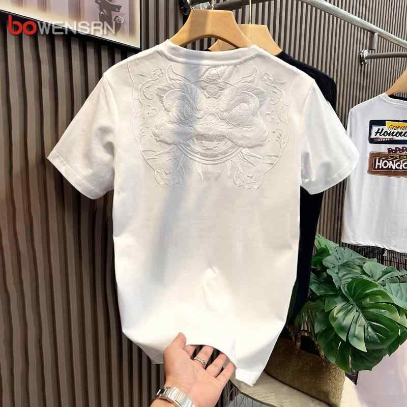 冷感 防シワ クール ひんやり 涼しい メンズ　Tシャツ　セットアップ チャイナ風 獅子舞 刺繍 半袖 Tシャツ メンズ 2025 夏 カジュアル メンズトップス