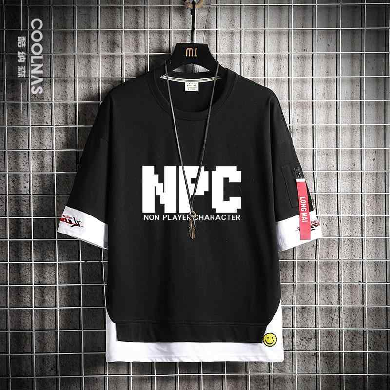 冷感 防シワ クール ひんやり 涼しい メンズ　Tシャツ　セットアップ NPC ゲーム 周辺 機器 テキスト 半袖 Tシャツ 男性 ティーンエイジャー 学生 服 綿 ゆったり 夏