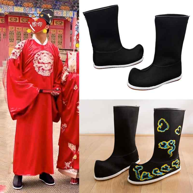 ハイカット　シューズ　メンズ レトロ 漢服の 衣装の ウェディングシューズ メンズ ハイヒールの 弓の 靴 武術の ブーツ ぺたんこの チャイナ風 ハイカット シューズ ソープ 5,390円