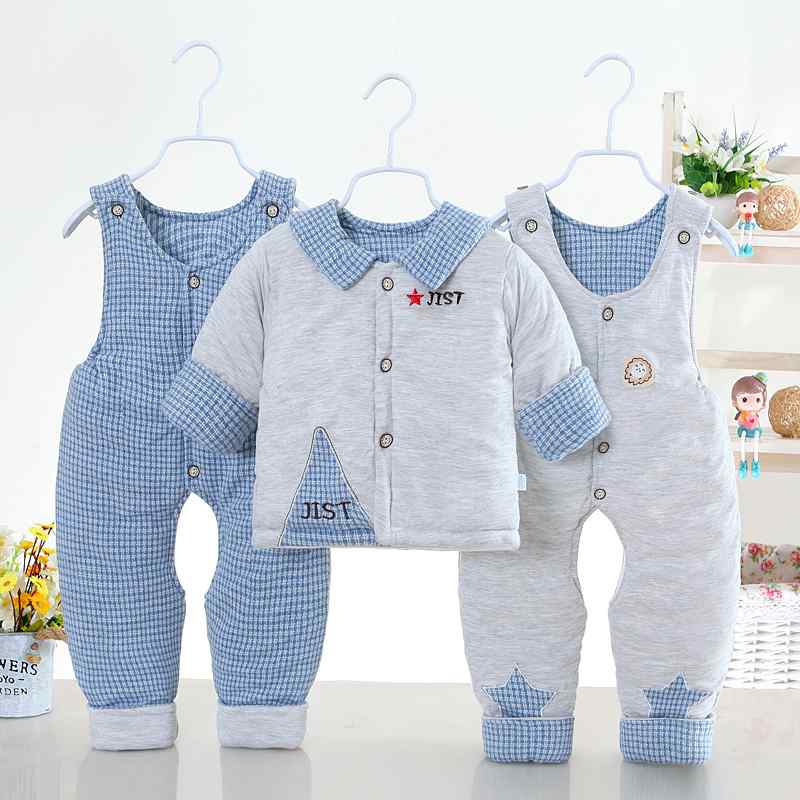 おしゃれ かわいい 子ども服 ルームウェア 部屋着 防寒 ベビー服　春秋 ベビー コットン パッド入り スーツ 厚手 冬用 3 ～ 6ヶ月 新生児 服 ジャケット 0 1歳 男の子と 女の子 冬服 スリーピーススーツ