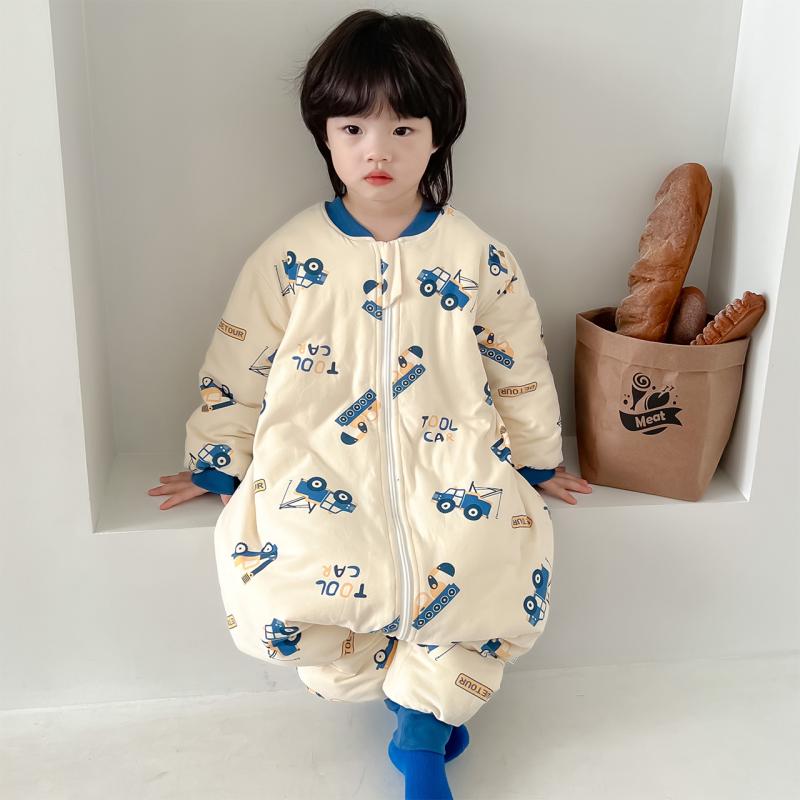 おしゃれ かわいい 子ども服 ルームウェア 部屋着 防寒 ベビー服　春秋 子供用 ワンピース パジャマ 秋冬 防寒 ベビー スプリット レッグ スリーピングバッグ キルティング 厚手 男の子 女の子 綿 ジャンプスーツ