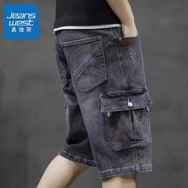ダメージ加工 ゆったりシルエット ウォッシュ加工 デニム　ショートパンツ　メンズ Jeanswest デニムショートパンツ メンズ 夏 薄手 ゆったり ストレート カジュアル 5点 セット ワークウェア ミドル 丈 パンツ