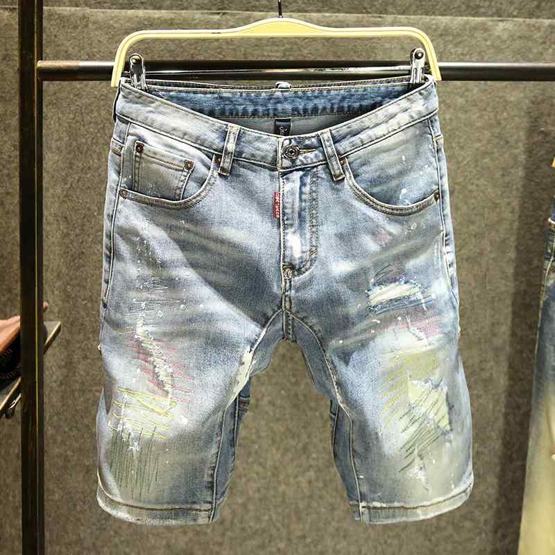ダメージ加工 ゆったりシルエット ウォッシュ加工 デニム　ショートパンツ　メンズ 夏 メンズ リップ ド デニムショーツ 2024な スリムフィット 5 点 パンツ ストレッチ ライト カラーウォッシュ ミッド