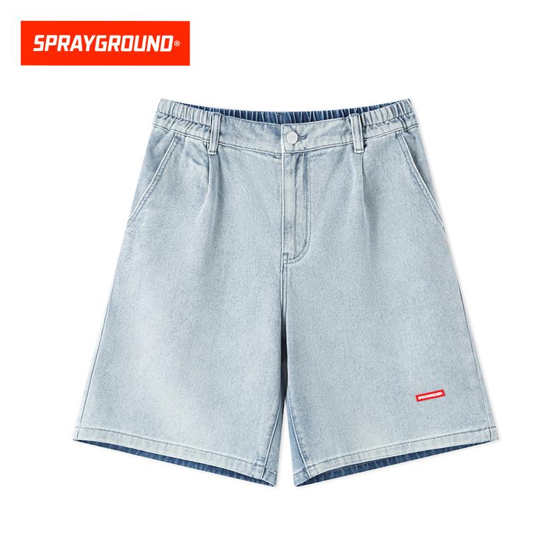 ダメージ加工 ゆったりシルエット ウォッシュ加工 デニム　ショートパンツ　メンズ SprayGround シャークマウス 2025 夏 デニム ショート パンツ メンズ ストレート 五分 丈 レトロ