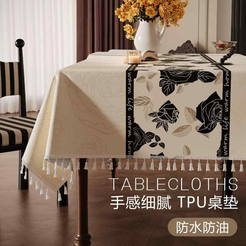卓上カバー正方形 長方形 無地 汚れ防止 カバー テーブルクロス　おしゃれ TPU タッセル テーブル クロス 洗濯不要 耐油性 防水 軽量 高級 フレンチ 長方形 食品 グレードの