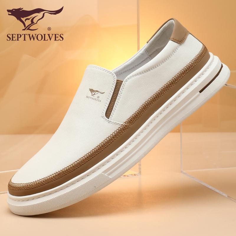 ビジネスシューズ 革靴 紳士靴 フォーマル 通 ビジネスシューズ　革靴　メンズ Septwolves メンズ 夏用 スリッポン シューズ ホワイト 革 通気性 ソフト ソール 中年 カジュアル レザーシューズ
