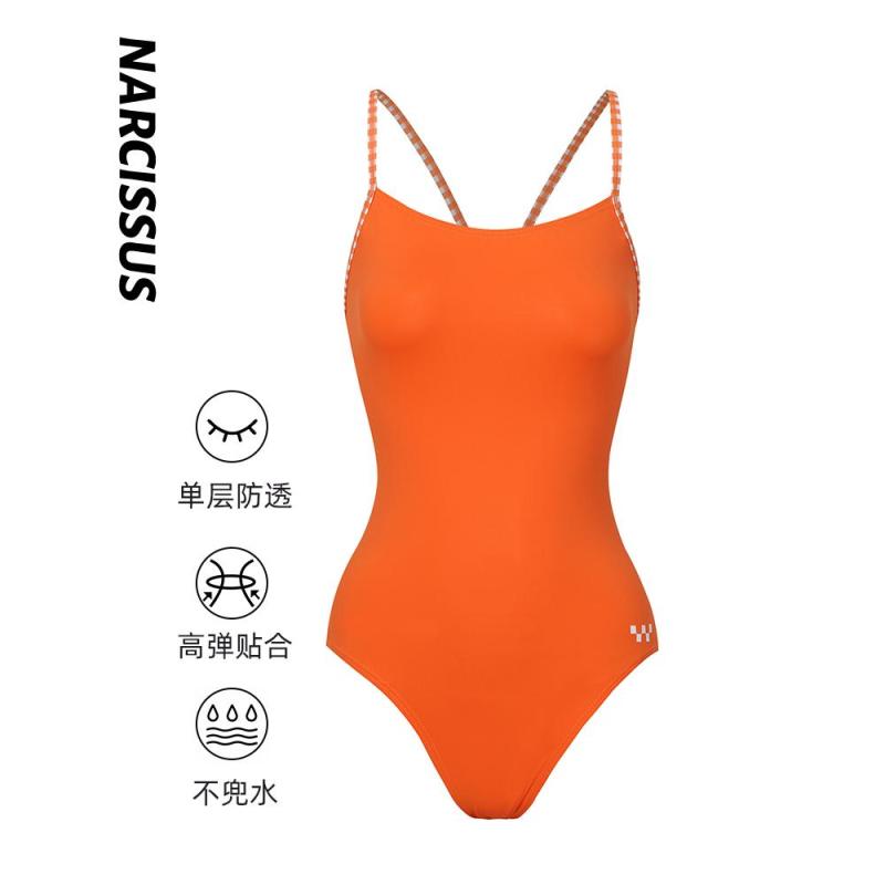 体型カバー水着 露出控えめ おしゃれ かわいい レディース　水着　ワンピース Narcissus SWIM レディース 水泳用 クロス ストラップ ワンピース 水着 単層 オレンジ レーシング 無地 スリング スポーツ 5,852円