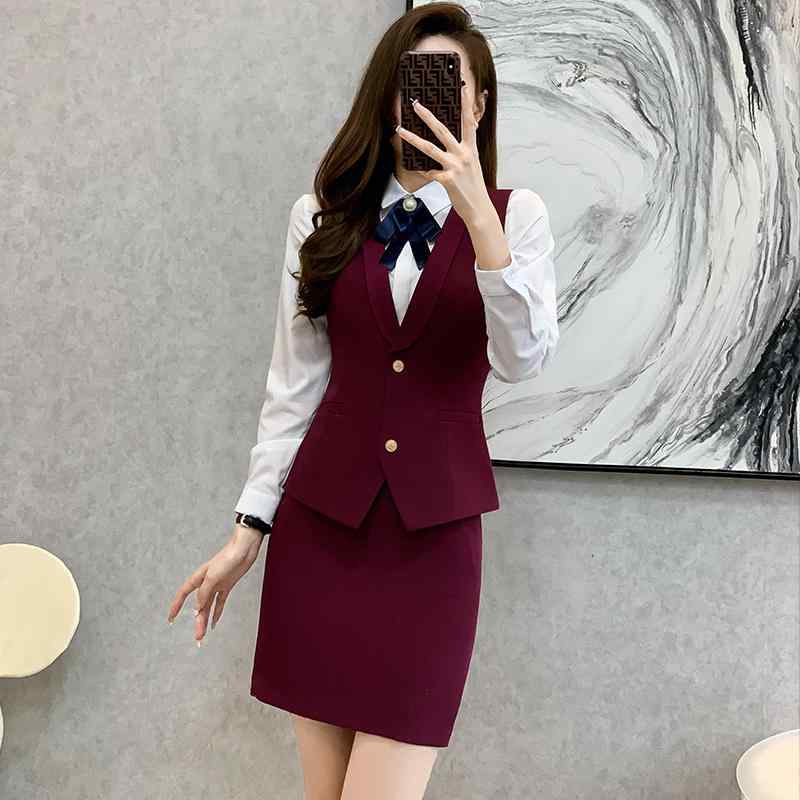 衣装 かわいい 仮装 セクシー レディース　制服　スーツ スチュワーデスの 制服 プロ ベスト スリーピース スカート ホテル フロント 受付 美容院 作業着 女性 6,480円