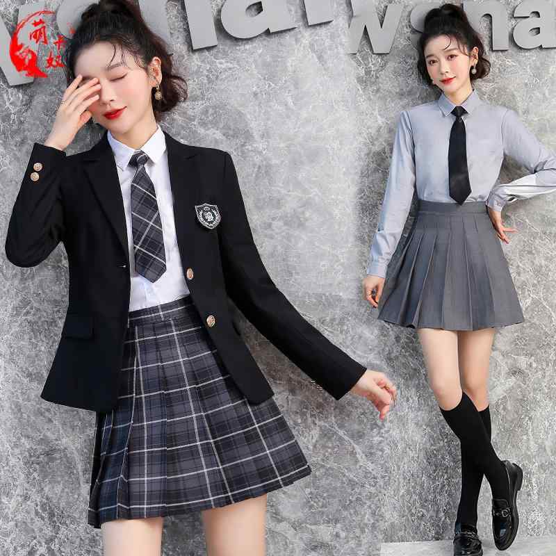 衣装 かわいい 仮装 セクシー レディース　制服　スーツ 黒の カレッジ スーツ プリーツスカート 春秋 プロ JK 作業着 フォーマルな 学生 服