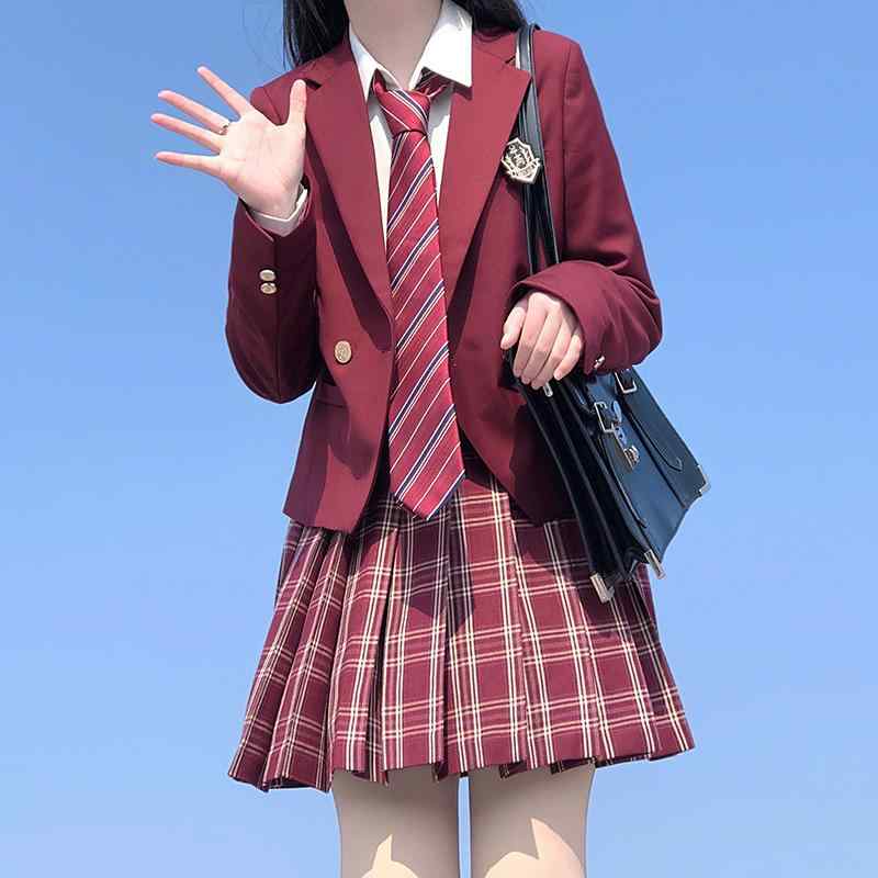 衣装 かわいい 仮装 セクシー レディース　制服　スーツ 新年 JK セット 赤い ジャケット カレッジ 制服 セーター 冬服