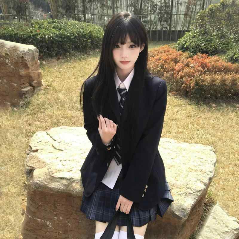 大人 コスチューム衣装 かわいい ハロウィン コスプレ仮装 スーツ　ツーピース　レディース JK スーツ 制服 ダーク ブルー ジャケット 2025 春の チェック スカート カレッジ スタイル ブラック