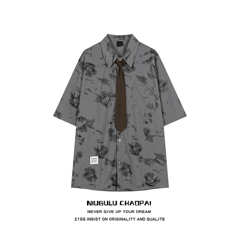 オシャレ ゆったり 生あたたかい メンズ 心地好い 上衣 NIUGULU 25 SS 流行り物 メンズと レディースの レトロ インキ 盛りだくさん 刷り上げる コール天 タイ王国 プルオーバー