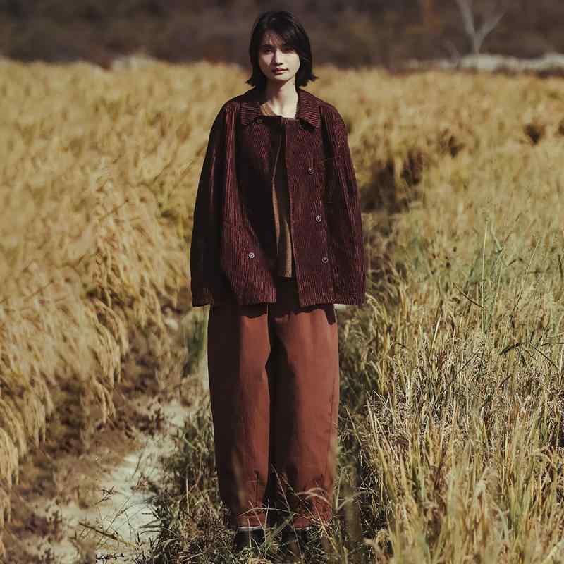 オシャレ ゆったり 暖かい メンズ　カジュアル　ジャケット Dushang 織り イチゴ 生 チョコレート 色の コーデュロイ ゆったり ダブルブレスト 厚手 コート スーツ 女性用