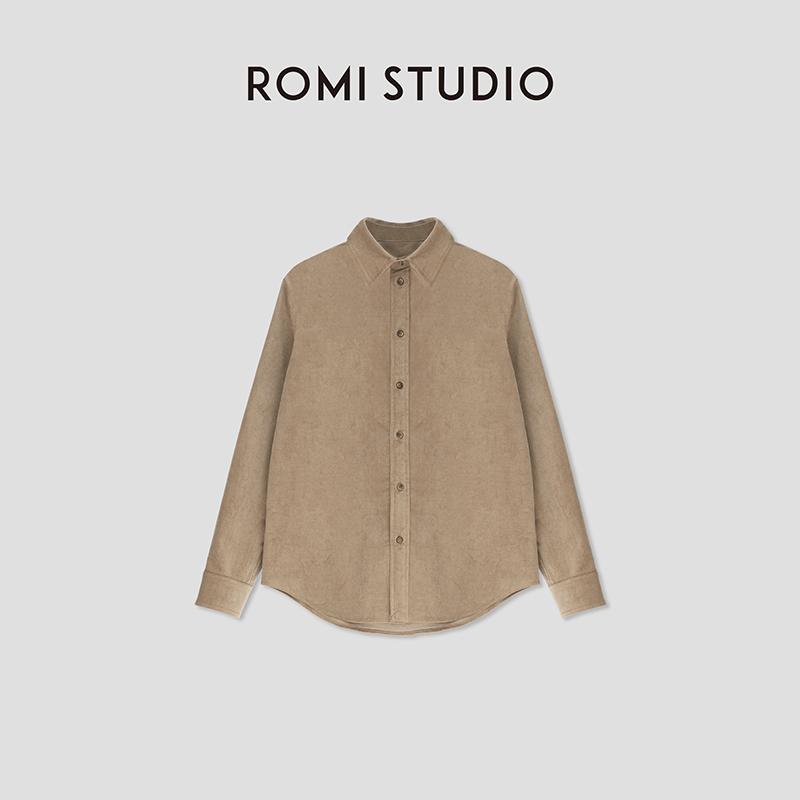 オシャレ ゆったり 暖かい メンズ カジュアル ジャケット ROMI STUDIO アメリカン レトロ ダメージ 加工 ウォッシュ コーデュロイシャツ 秋冬 ユニセックス 厚手 シャツ|バランスケア 店