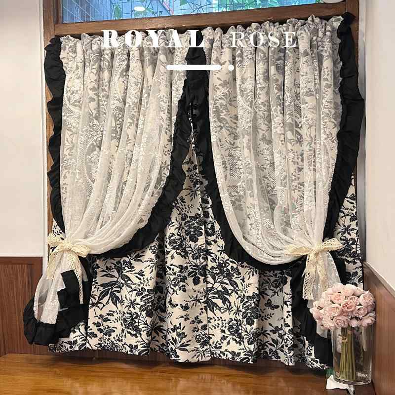 高役立つこと 防寒 紫外線とり捨てる 紫外線 洗える 覆い布 スピード競技 室内装飾 フレンチ 黒と 白の 御膳上等 覆い布 寝部屋 リビング お部屋 スピード競技 チュール さくら色 ダブル 座標軸 シェーディング インテリア・寝具・収納-レースカーテン