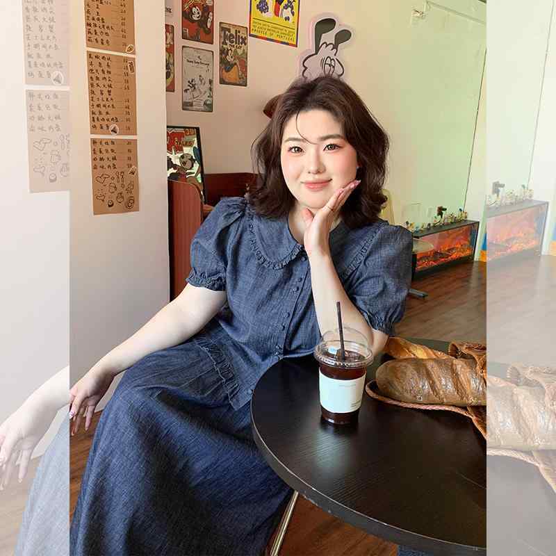セットアップ 大人 上品 高級 おしゃれ デニム　スタイル　レディース　 魔女の 大きめ サイズ 婦人服 少し 太めの 韓国 デニム コットンリネン シャツ スカート ツーピース セット スリム 太め MM デニムスーツ