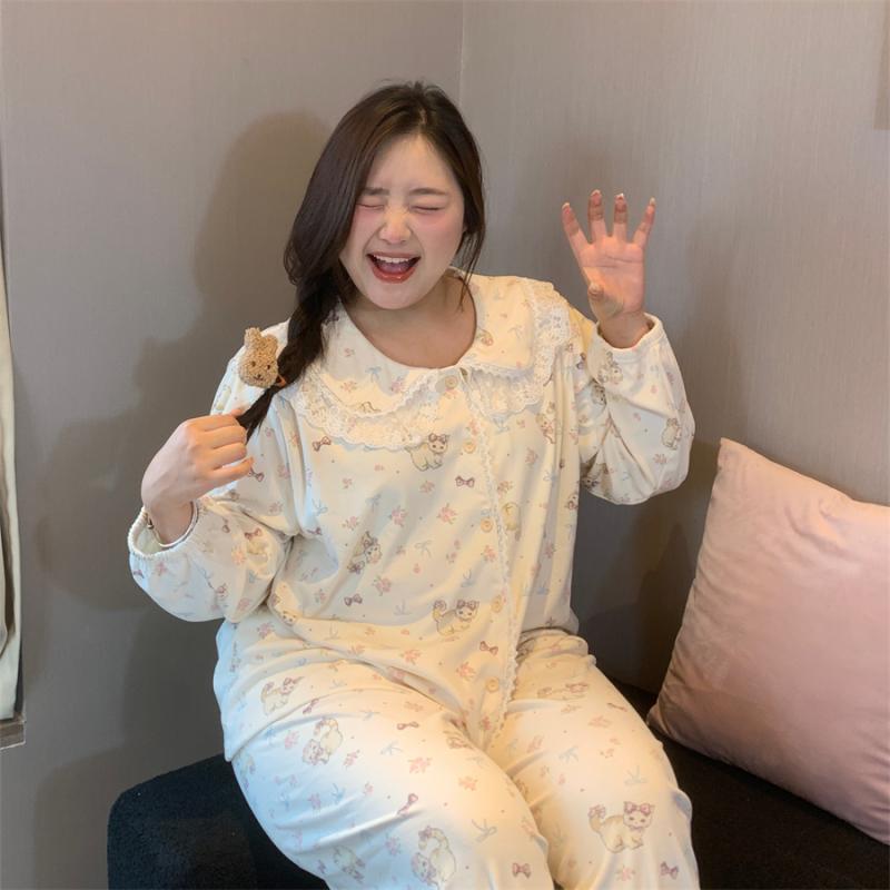 もこもこ ルームウェア 暖かい かわいい パジャマ　レディース　かわいい いたずらな お腹の 冬用 大きいサイズ ゆったり ドイツ製 ベルベット パジャマ 人形の 襟 かわいい 厚手 長袖 ズボン 猫の ホームウェア
