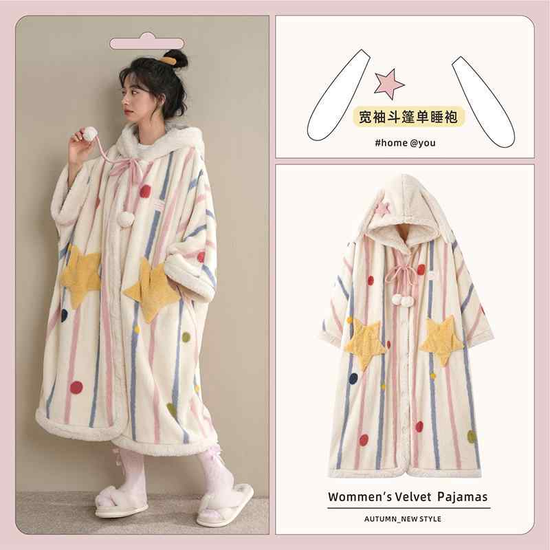 もこもこ ルームウェア 暖かい かわいい パジャマ レディース かわいい 秋冬 女性用 ケープ ナイトガウン 長くて 厚手 ぬいぐるみ かわいい ウサギ コーラル フリース パジャマ ホームウェアと して 着用 できます|バランスケア 店