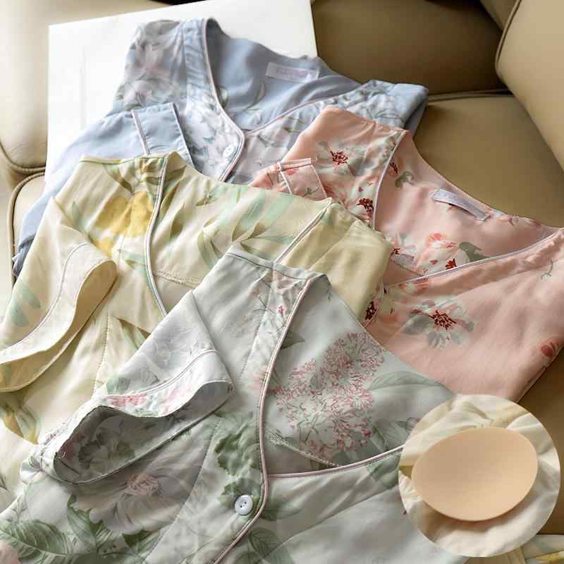 パジャマ ブラトップ カップ付きインナートップス パジャマ　レディース　かわいい カップ 付き フレッシュ レーヨン パジャマ レディース 半袖 クロップドパンツ 長袖 パンツ ホームウェア 2点 セット