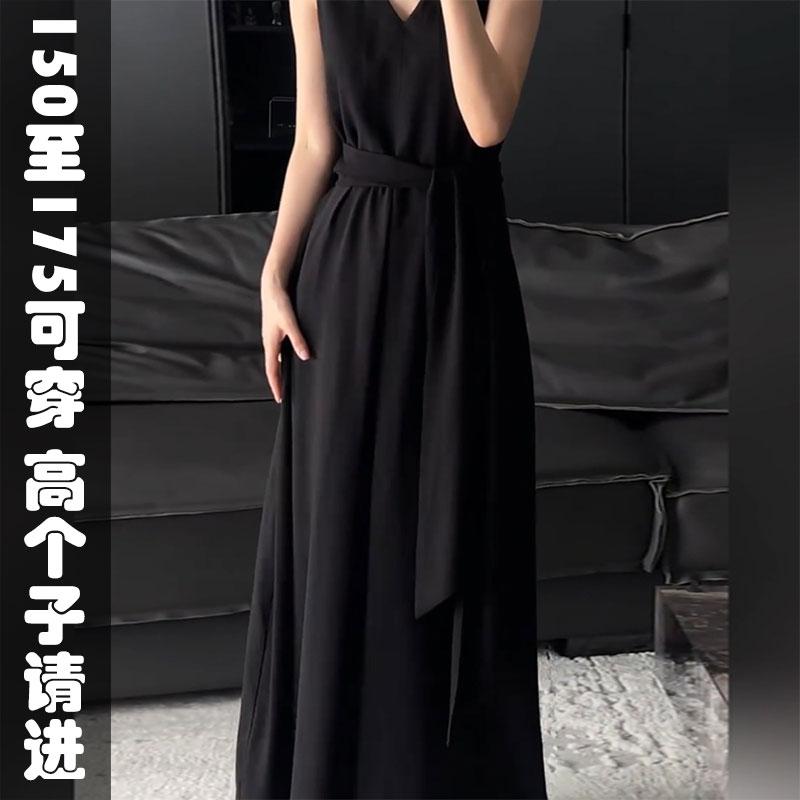 シンプル ベーシック カジュアル ストリート きれいめ Vネック　Tシャツ　レディース 春と 夏 170 丈の 足首 丈 フレンチ Vネック ウエスト ノースリーブドレス レディース