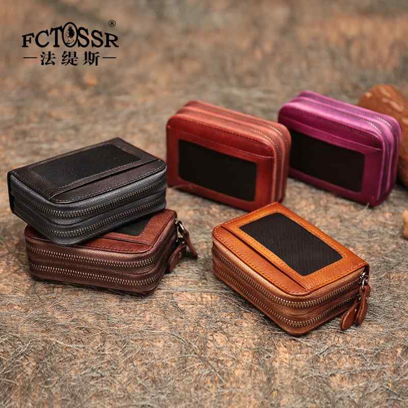 軽量 多機能 財布　カードケース　レザー Fatis レトロ 革 ミニ カードホルダー 多機能 マルチ カード ジッパー 小さい小銭入れ レディース 名刺 ホルダー