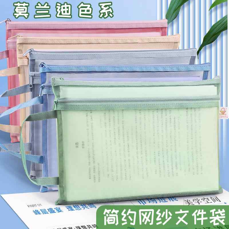 レディースバッグ 綺麗 かわいい きちんと トートバッグ　キャンバス　ファイル 書類 バッグ 小学校 教科 科目 分類 二 層大容量 ジッパー メッシュ 宿題 テスト 用紙 収納袋 A 4 情報 透明 ブック 学習 書 チュートリアル ハンドバッグ
