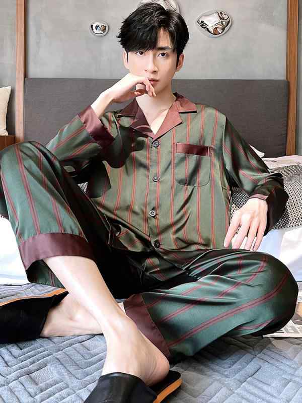 おしゃれ 肌に優しい 快適 メンズ　パジャマ　上下 パジャマ メンズ 春秋 スタイル 長袖 冷感 高級 ホーム 服 男の子 夏 薄手 シミュレーション シルク オール シーズン