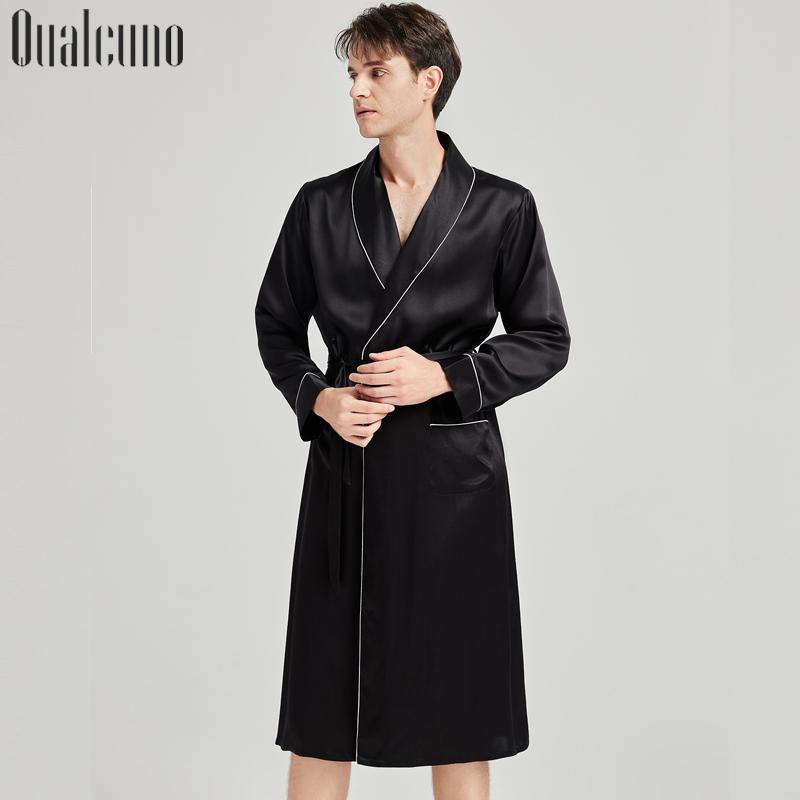 おしゃれ 肌に優しい 快適 メンズ パジャマ 上下 QUALCUNO 厚手 シルクローブ メンズ 春夏 長袖 パジャマ 桑 シルク 無地 家庭 着